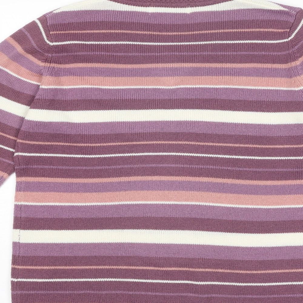 EWM Womens Purple V-Neck Striped Acrylic Pullover Jumper Size 10 - Size 10-12