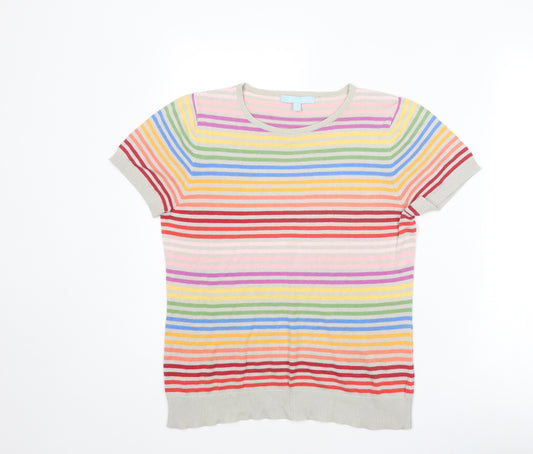 Aphorism Womens Multicoloured Round Neck Striped Cotton Pullover Jumper Size L