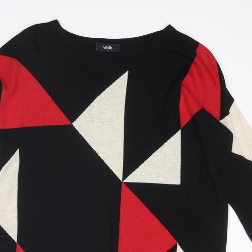 Wallis Womens Black Round Neck Geometric Acrylic Pullover Jumper Size M