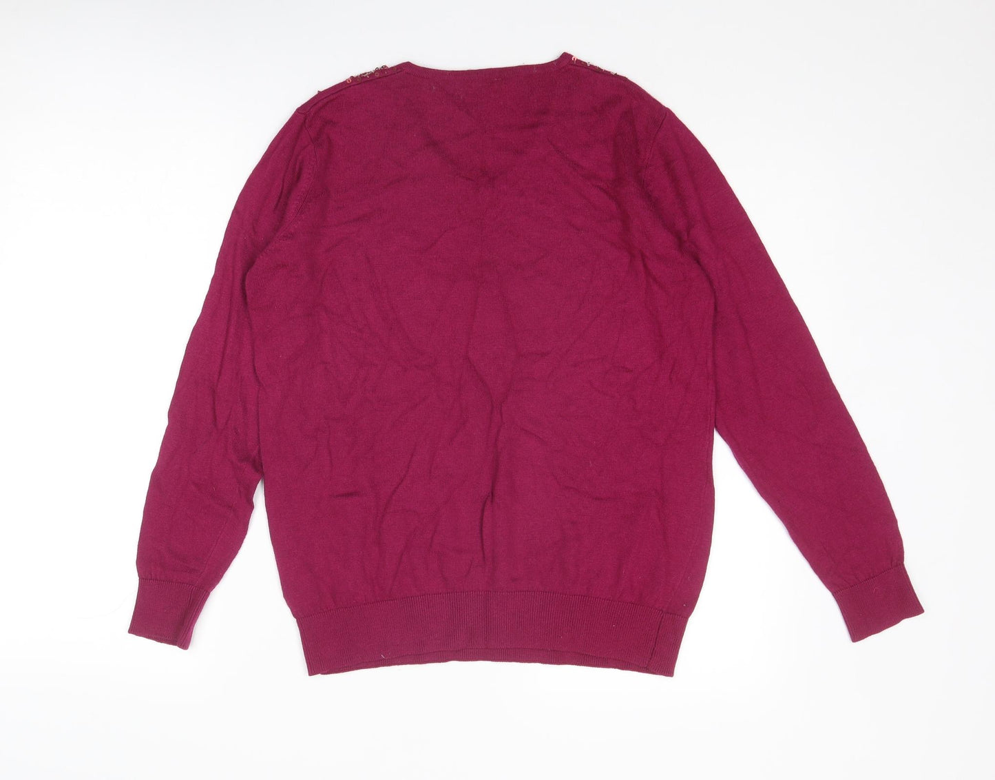 EWM Womens Pink V-Neck Viscose Pullover Jumper Size 14 - Size 14-16