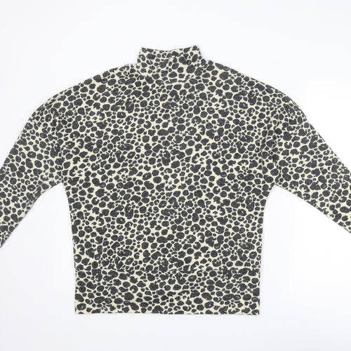 Dorothy Perkins Womens Grey High Neck Animal Print Viscose Pullover Jumper Size 12 - Cheetah Print