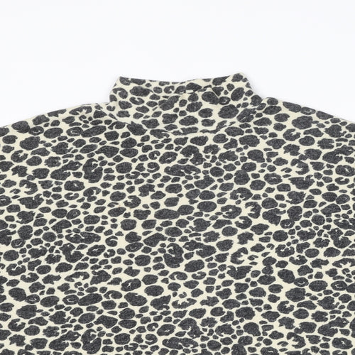 Dorothy Perkins Womens Grey High Neck Animal Print Viscose Pullover Jumper Size 12 - Cheetah Print