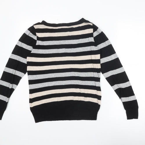 Wallis Womens Black Round Neck Striped Viscose Pullover Jumper Size 14