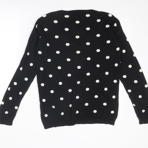 NEXT Womens Black V-Neck Polka Dot Cotton Pullover Jumper Size 10