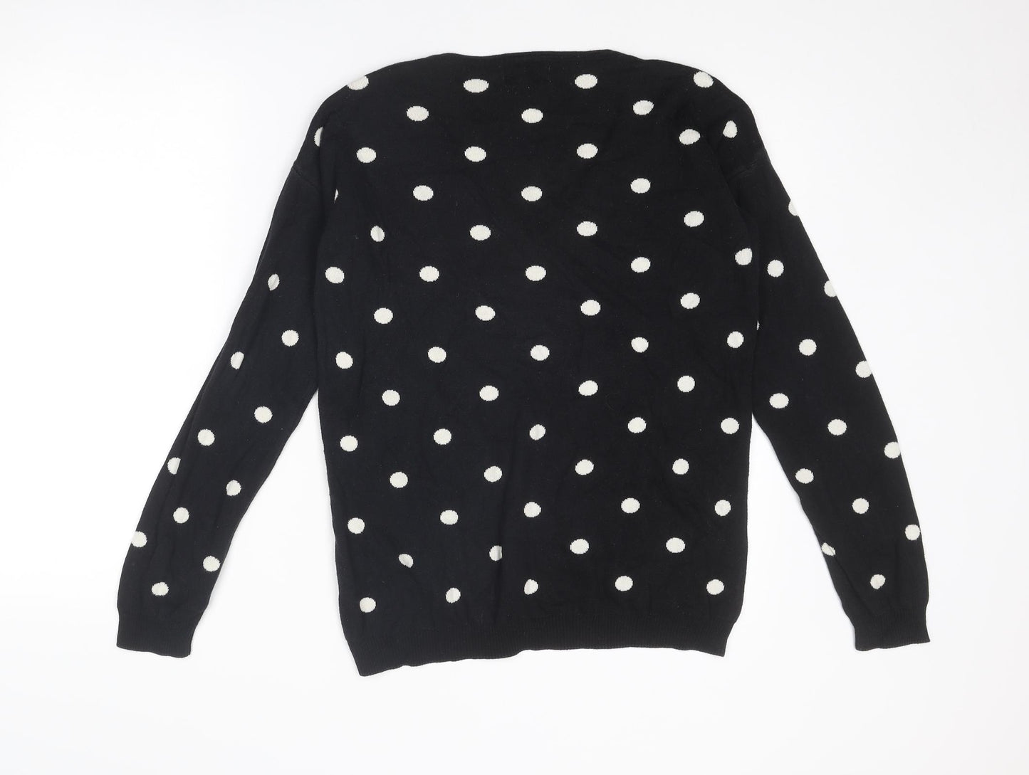 NEXT Womens Black V-Neck Polka Dot Cotton Pullover Jumper Size 10