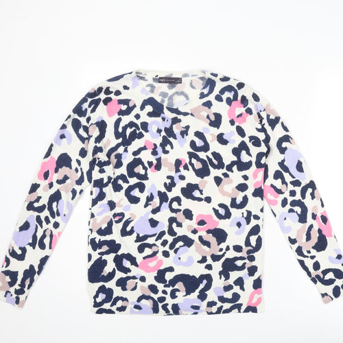 Marks and Spencer Womens Multicoloured Round Neck Animal Print Acrylic Pullover Jumper Size 10 - Leopard Print