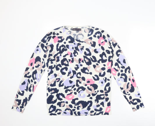 Marks and Spencer Womens Multicoloured Round Neck Animal Print Acrylic Pullover Jumper Size 10 - Leopard Print