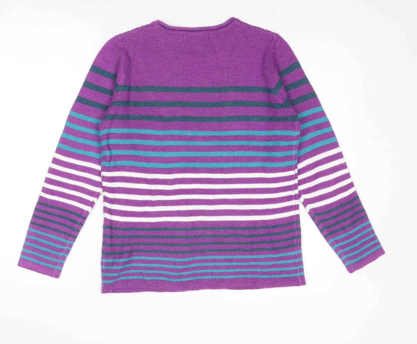 EWM Womens Purple Round Neck Striped Acrylic Pullover Jumper Size 10 - Size 10-12