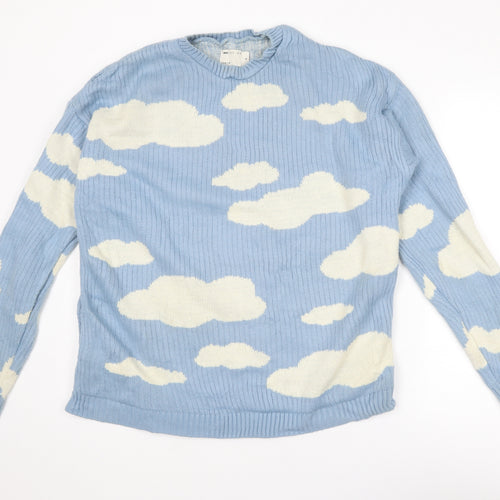 ASOS Mens Blue Round Neck Geometric Acrylic Pullover Jumper Size M Long Sleeve - Cloud Print