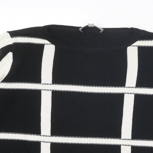 Marks and Spencer Womens Black Round Neck Check Acrylic Pullover Jumper Size 12