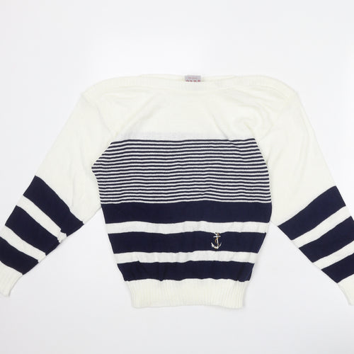 St. Clair Womens Ivory Boat Neck Striped Acrylic Pullover Jumper Size M