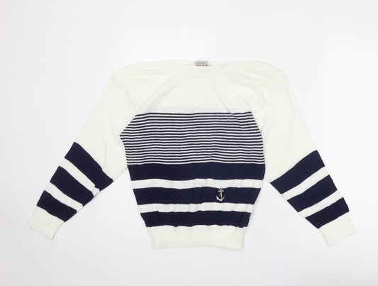 St. Clair Womens Ivory Boat Neck Striped Acrylic Pullover Jumper Size M