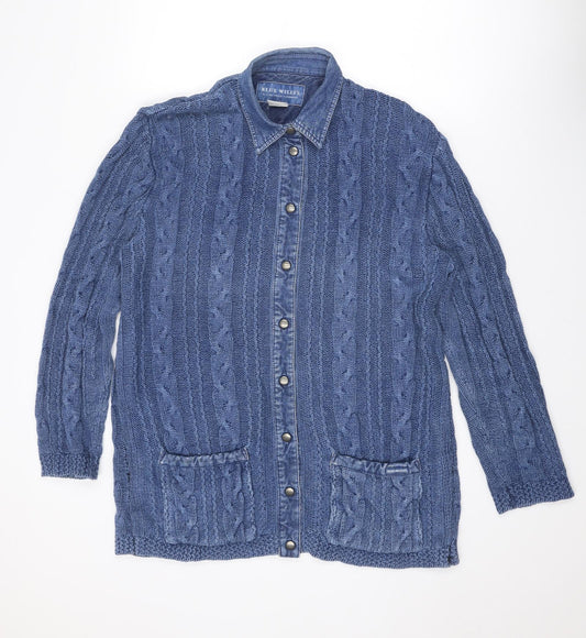 Blue Willi's Mens Blue Collared Acrylic Cardigan Jumper Size L Long Sleeve