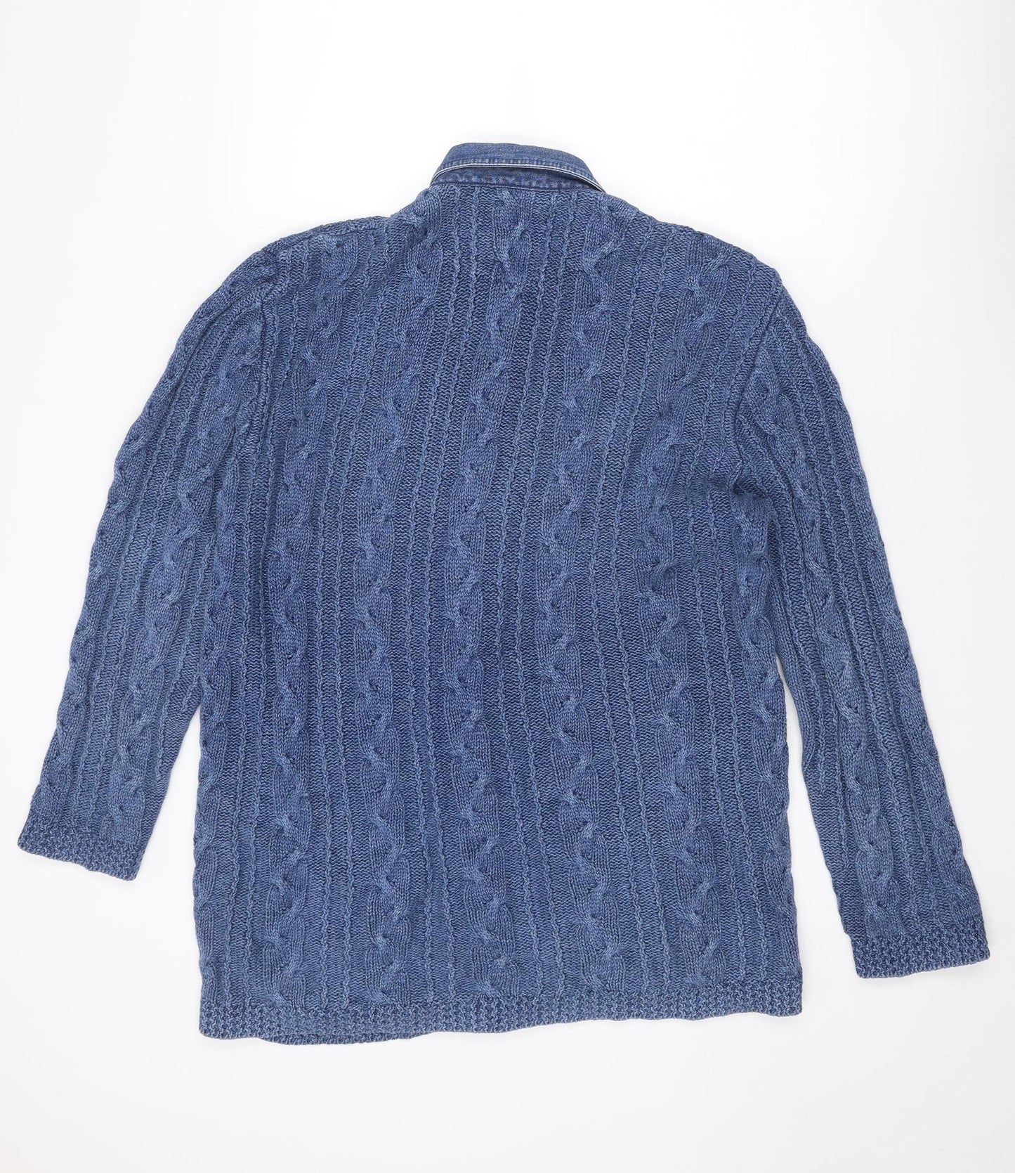 Blue Willi's Mens Blue Collared Acrylic Cardigan Jumper Size L Long Sleeve