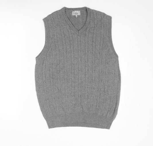 Marks and Spencer Mens Grey V-Neck Cotton Vest Jumper Size M Sleeveless