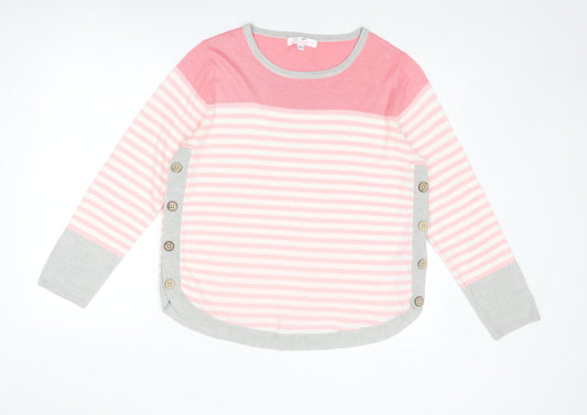 Julipa Womens Pink Round Neck Striped Acrylic Pullover Jumper Size 12 - Size 12-14