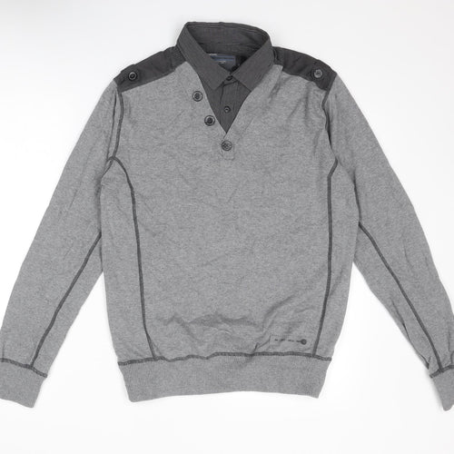 NEXT Mens Grey Collared Cotton Pullover Jumper Size M Long Sleeve - Shirt Insert
