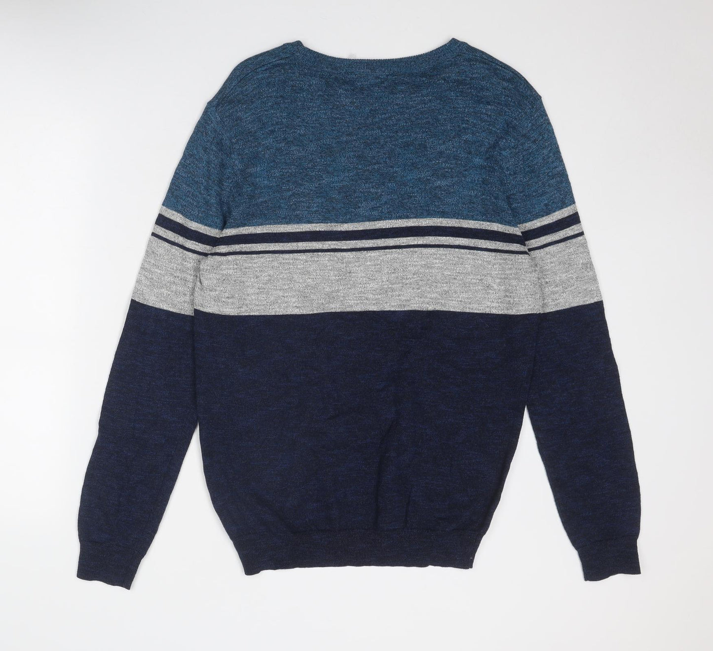 M&Co Mens Blue Round Neck Cotton Pullover Jumper Size M Long Sleeve