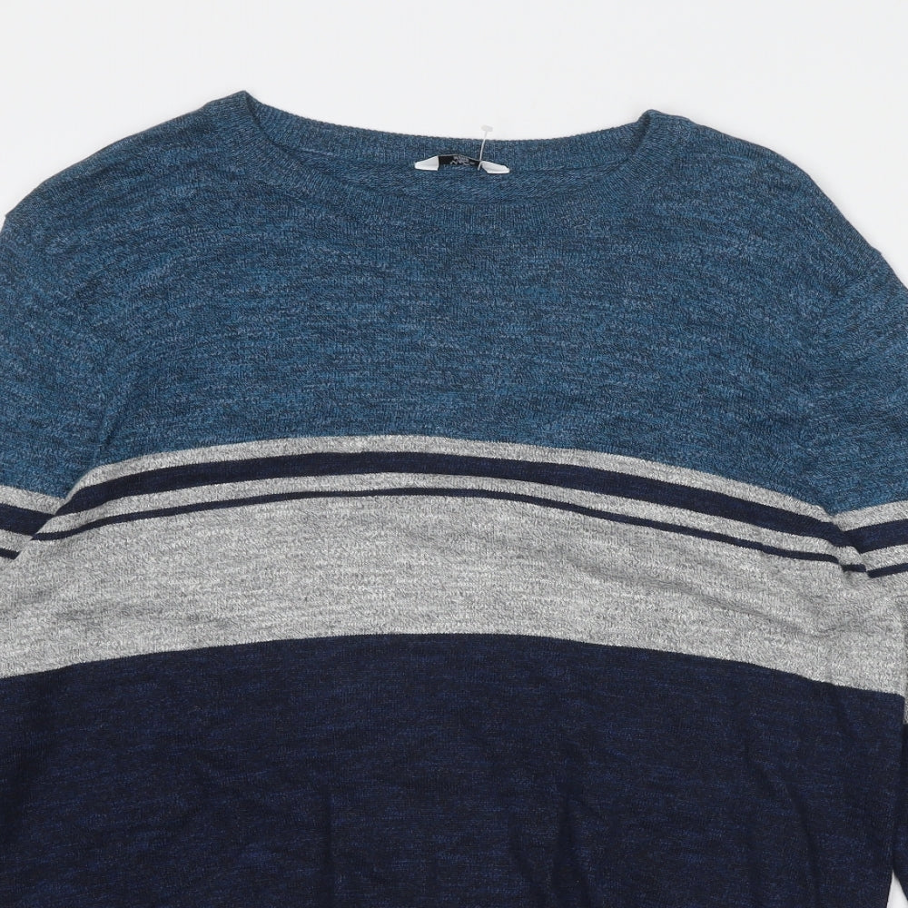 M&Co Mens Blue Round Neck Cotton Pullover Jumper Size M Long Sleeve