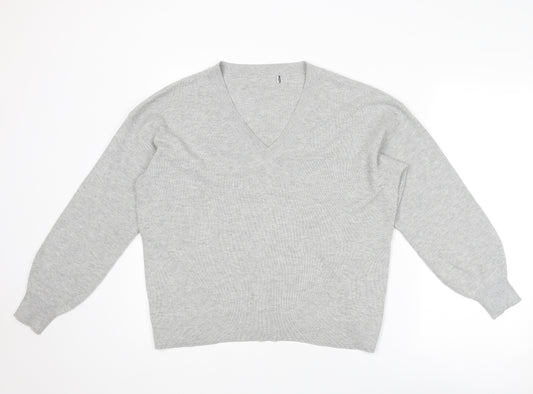 Marks and Spencer Womens Grey V-Neck Viscose Pullover Jumper Size XL