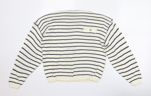St. Clair Womens Ivory Boat Neck Striped Acrylic Pullover Jumper Size 12