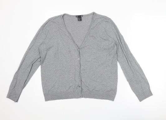 H&M Womens Grey V-Neck Cotton Cardigan Jumper Size L
