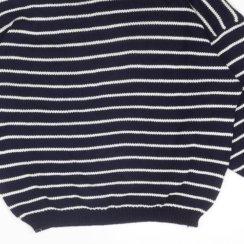 St. Clair Womens Blue Round Neck Striped Acrylic Pullover Jumper Size S