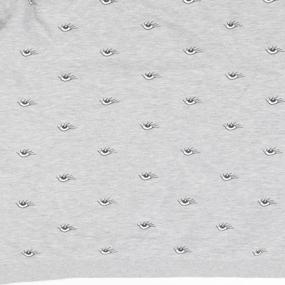 Colourful Rebel Womens Grey Geometric Polyester Pullover Sweatshirt Size L Pullover - Eyes Print Slogan