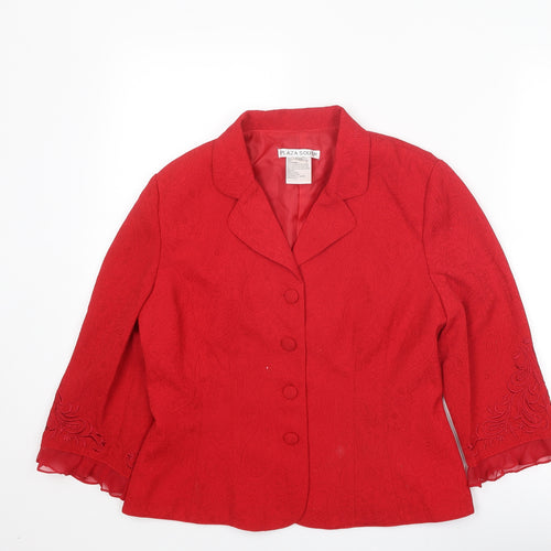Plaza South Womens Red Jacket Blazer Size 8 Button - Textured