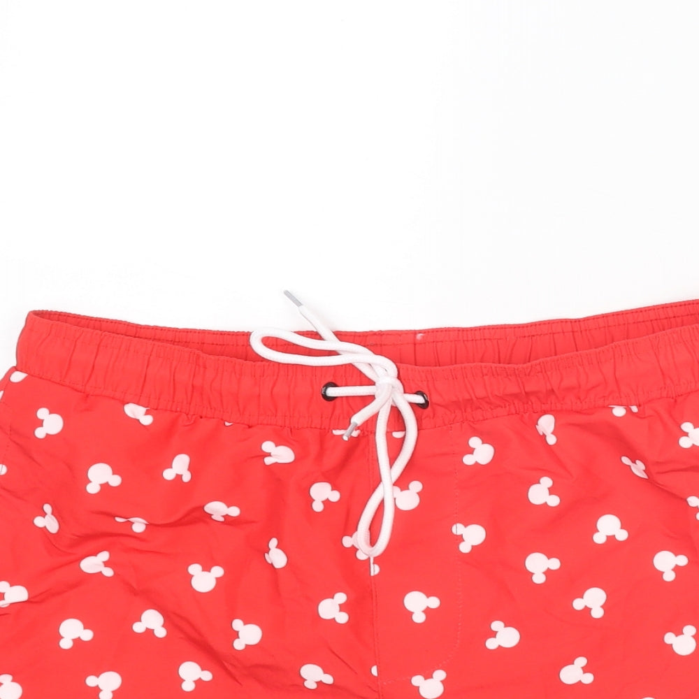 Disney Mens Red Geometric Polyester Bermuda Shorts Size M Regular Drawstring - Mickey Mouse Swim Shorts