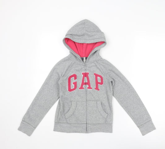 Gap Girls Grey Polyester Full Zip Hoodie Size 8 Years Zip