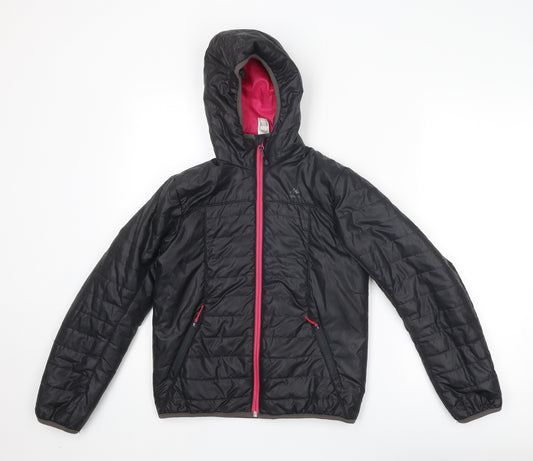 Quechua Girls Black Quilted Jacket Size 12 Years Zip