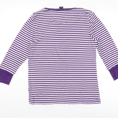 Gap Womens Purple Striped Cotton Basic T-Shirt Size L V-Neck