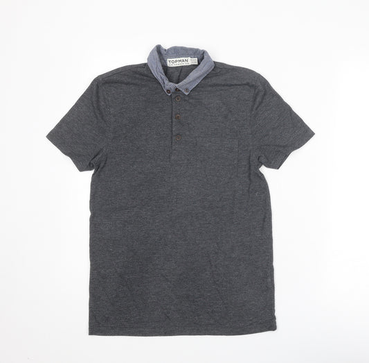 Topman Mens Grey Polyester Polo Size XS Collared Button