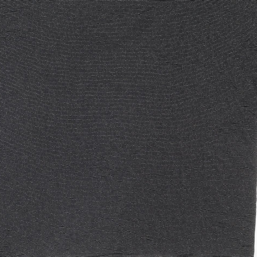 Marks and Spencer Womens Black Striped Polyester Basic T-Shirt Size 20 Round Neck