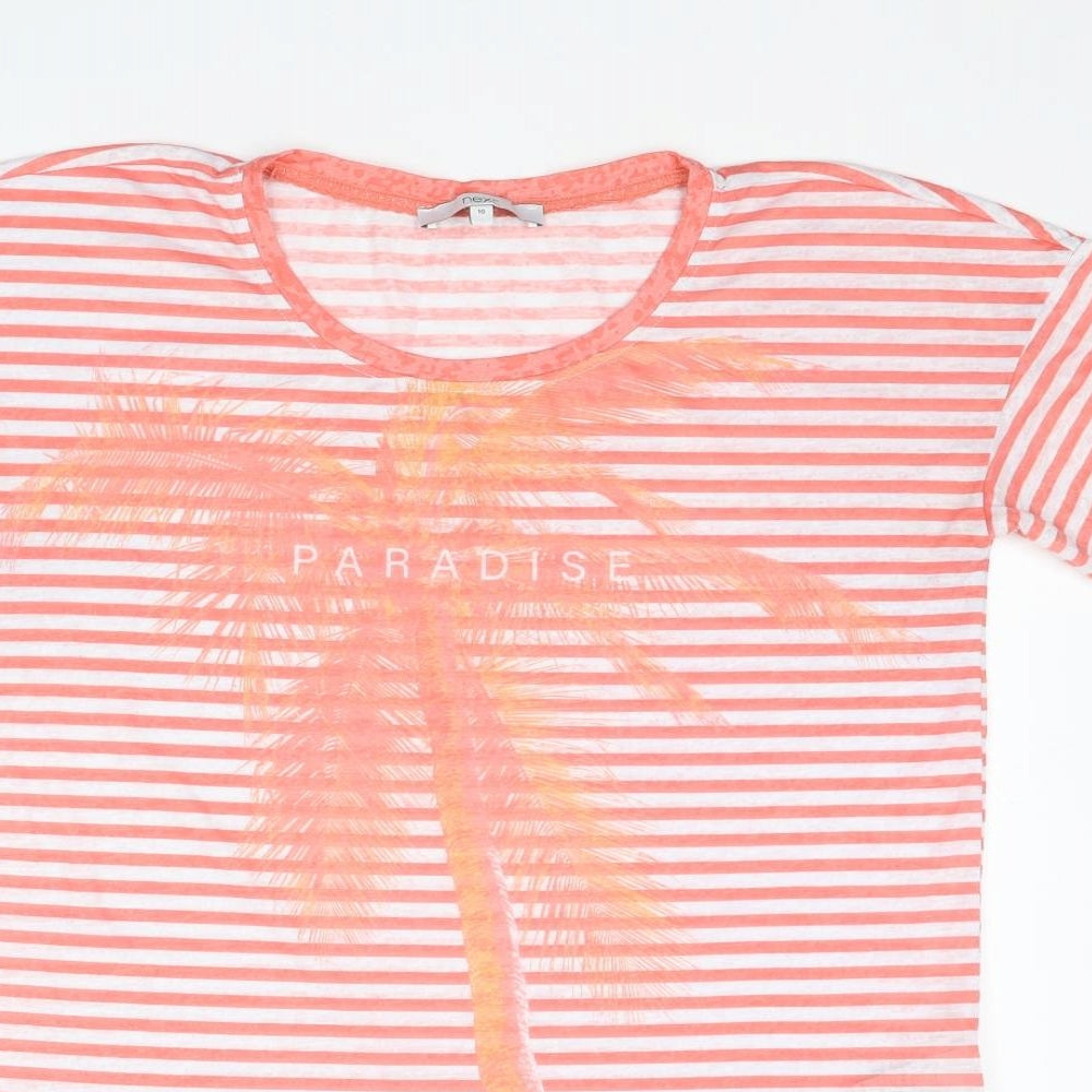 NEXT Womens Orange Striped Polyester Basic T-Shirt Size 10 Round Neck - Paradise