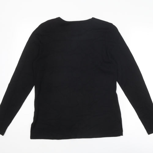 élite Womens Black Round Neck Geometric Viscose Pullover Jumper Size S - Size S-M