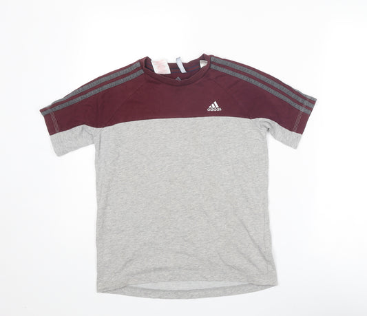 adidas Boys Grey Polyester Basic T-Shirt Size 11-12 Years Round Neck Pullover