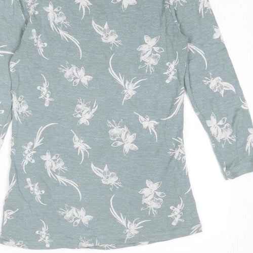 Marks and Spencer Womens Blue Floral Cotton Basic T-Shirt Size 8 Round Neck