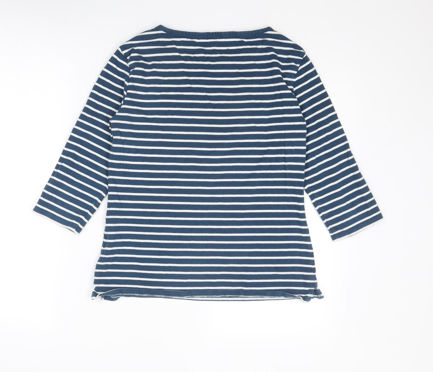 Kettlewell Womens Blue Striped Cotton Basic T-Shirt Size M Round Neck