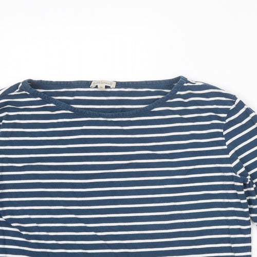 Kettlewell Womens Blue Striped Cotton Basic T-Shirt Size M Round Neck