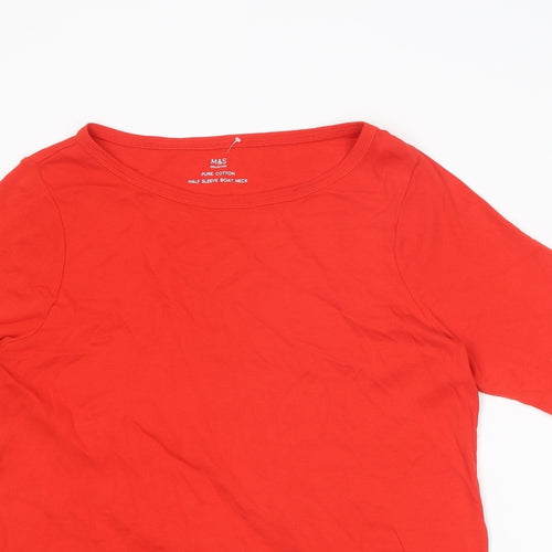 Marks and Spencer Womens Red Cotton Basic T-Shirt Size 20 Round Neck