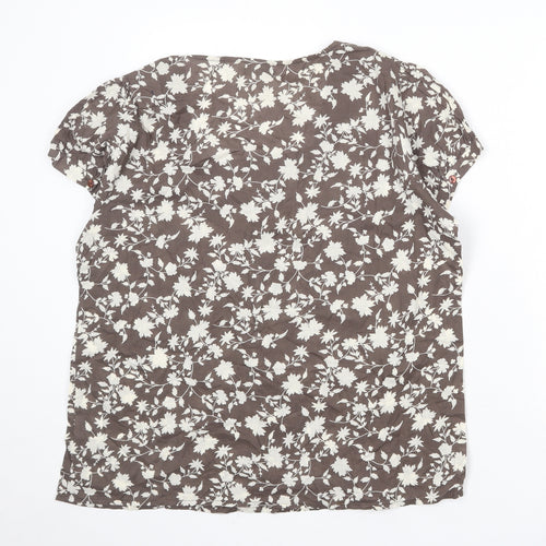 DASH Womens Brown Floral 100% Cotton Basic Button-Up Size 20 Square Neck