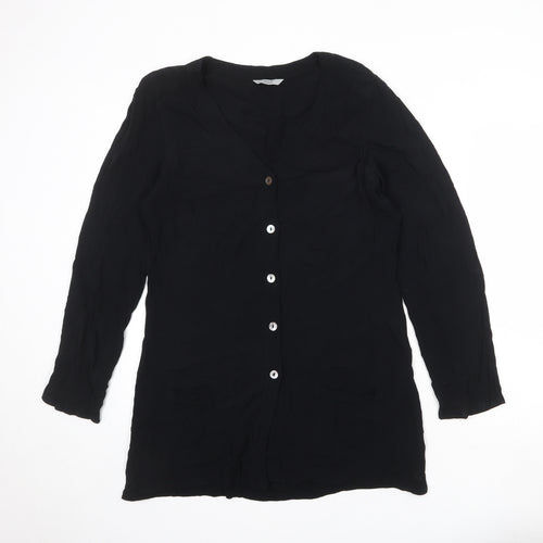 Marks and Spencer Womens Black Viscose Basic Button-Up Size 12 V-Neck