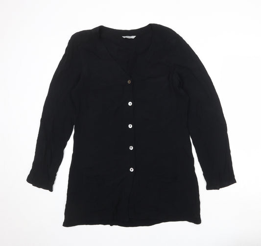 Marks and Spencer Womens Black Viscose Basic Button-Up Size 12 V-Neck