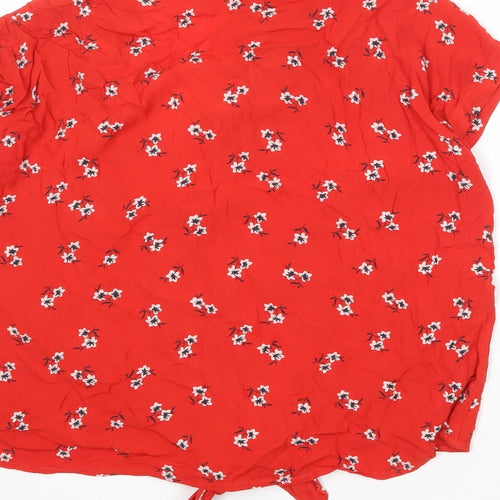 Dorothy Perkins Womens Red Floral Viscose Basic Button-Up Size 12 Collared - Tie Front Detail