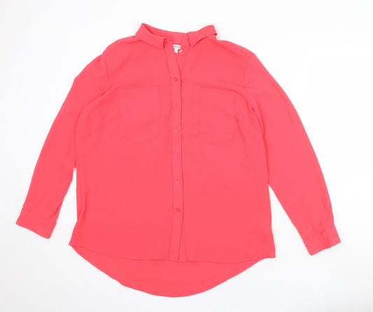 NEXT Womens Pink Polyester Basic Button-Up Size 16 Collared