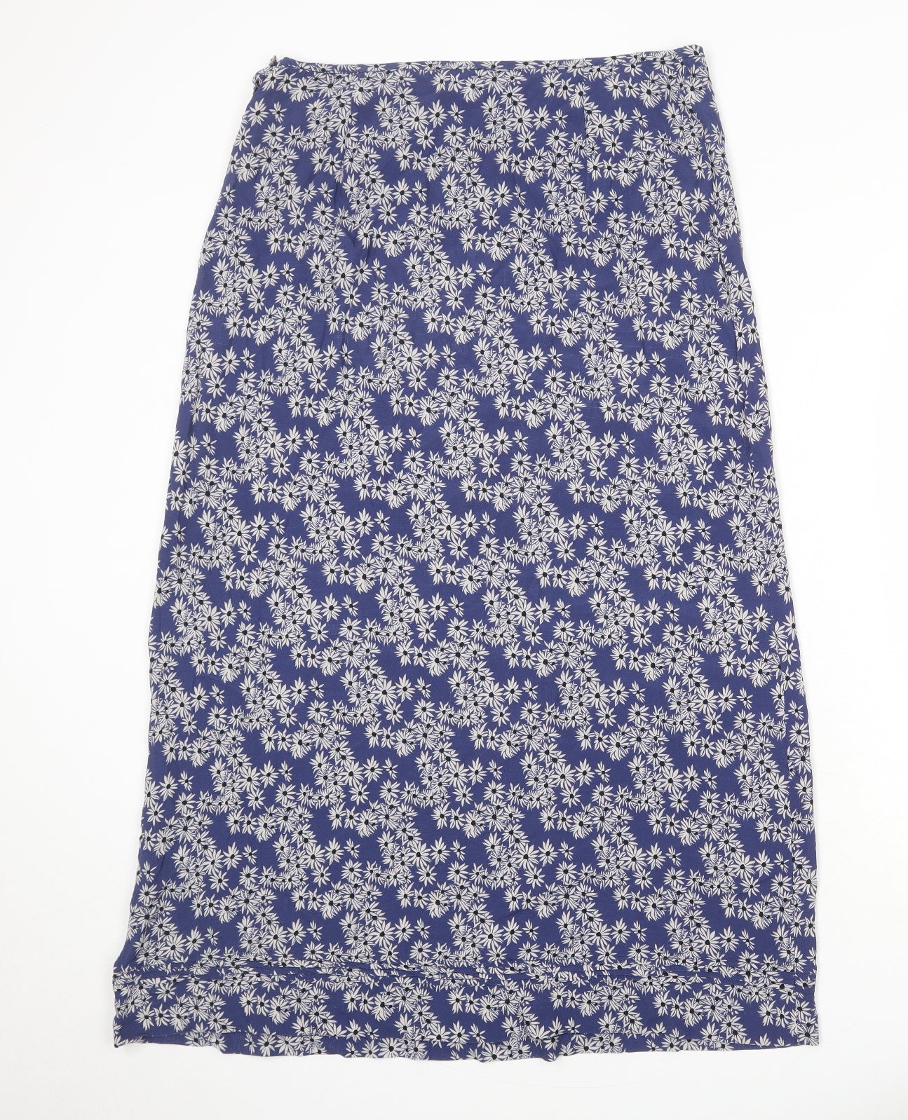 Monsoon Womens Blue Floral Viscose A-Line Skirt Size 16 Button