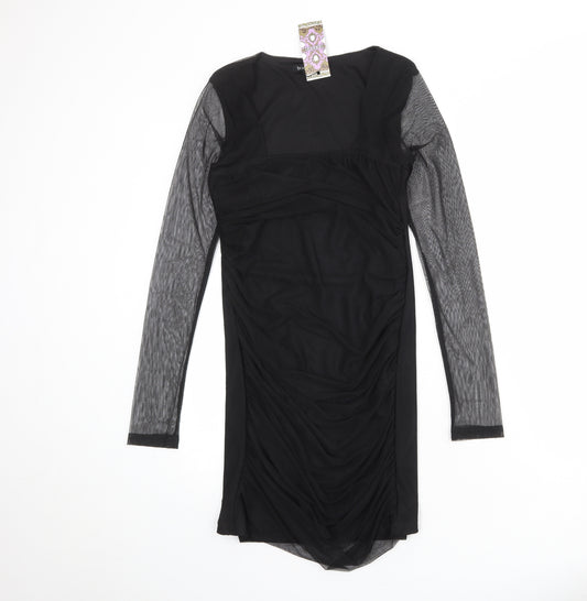 Boohoo Womens Black Polyester Shift Size 12 Square Neck Pullover - Sheer Sleeves