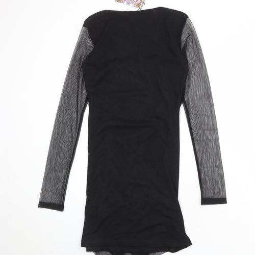 Boohoo Womens Black Polyester Shift Size 12 Square Neck Pullover - Sheer Sleeves